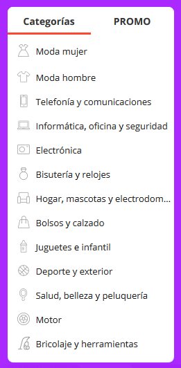 Categorias aliexpress